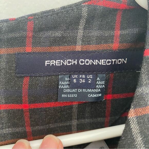 French Connections Women’s Long Sleeve Plaid High Neck Mini Dress size 2 - Picture 2 of 3